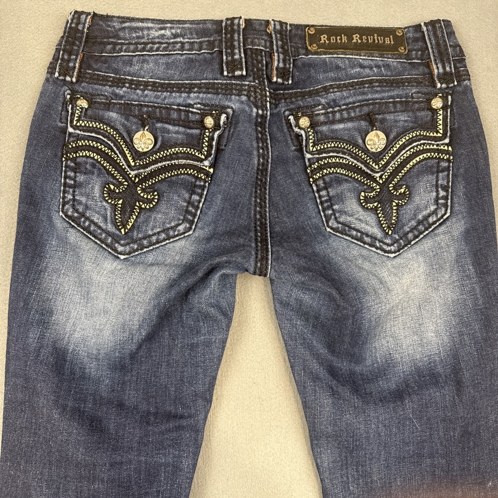 Rock Revival MENS 27/32 Blue DYE Straight Denim Jeans Embroidered  5-Pocket